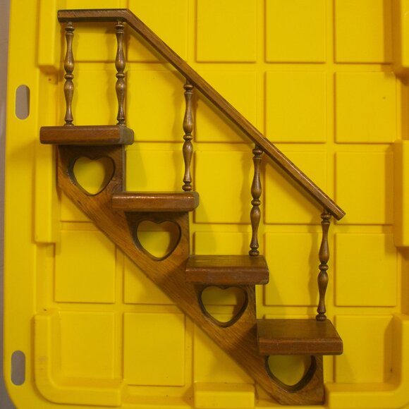 Wooden Staircase Wall Shelf with Heart Cutouts - Picture 1 of 9